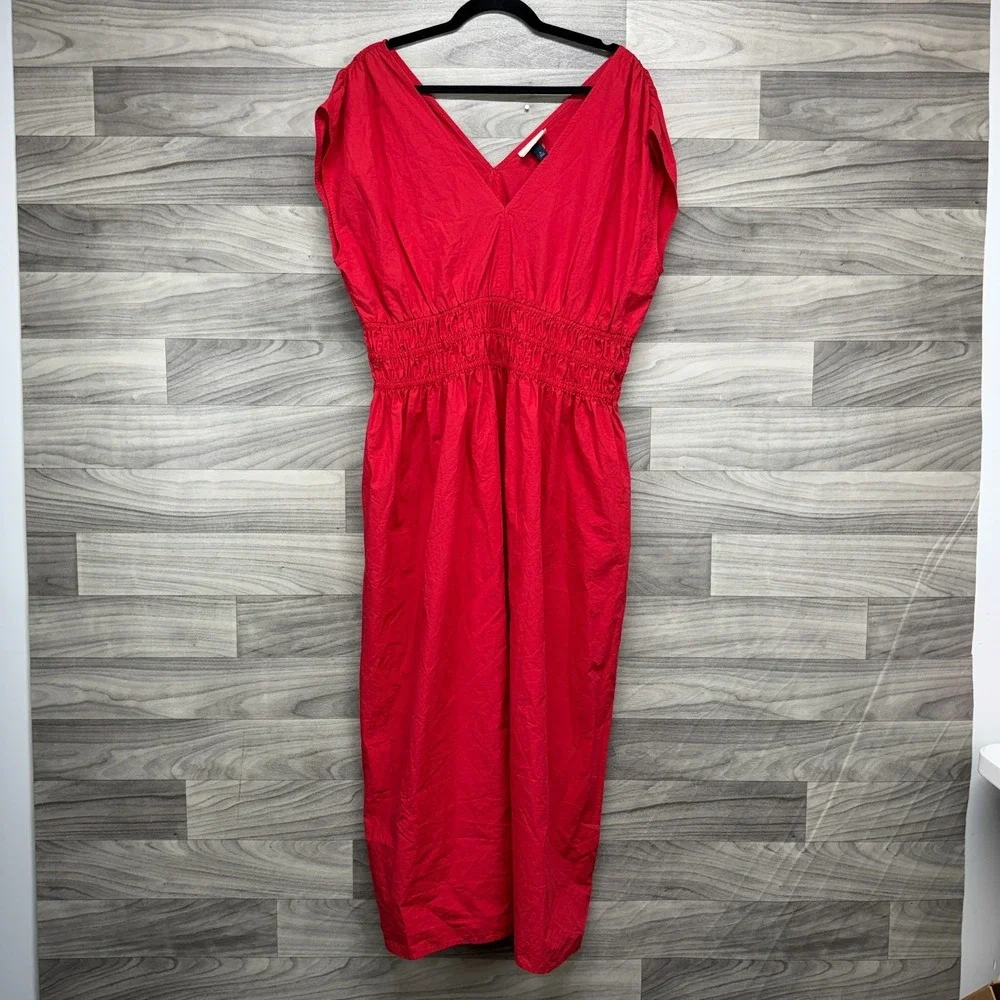 Universal Thread Maxi Dress Women's XL Red Empire Waist Sleeveless V-Neck Pocket